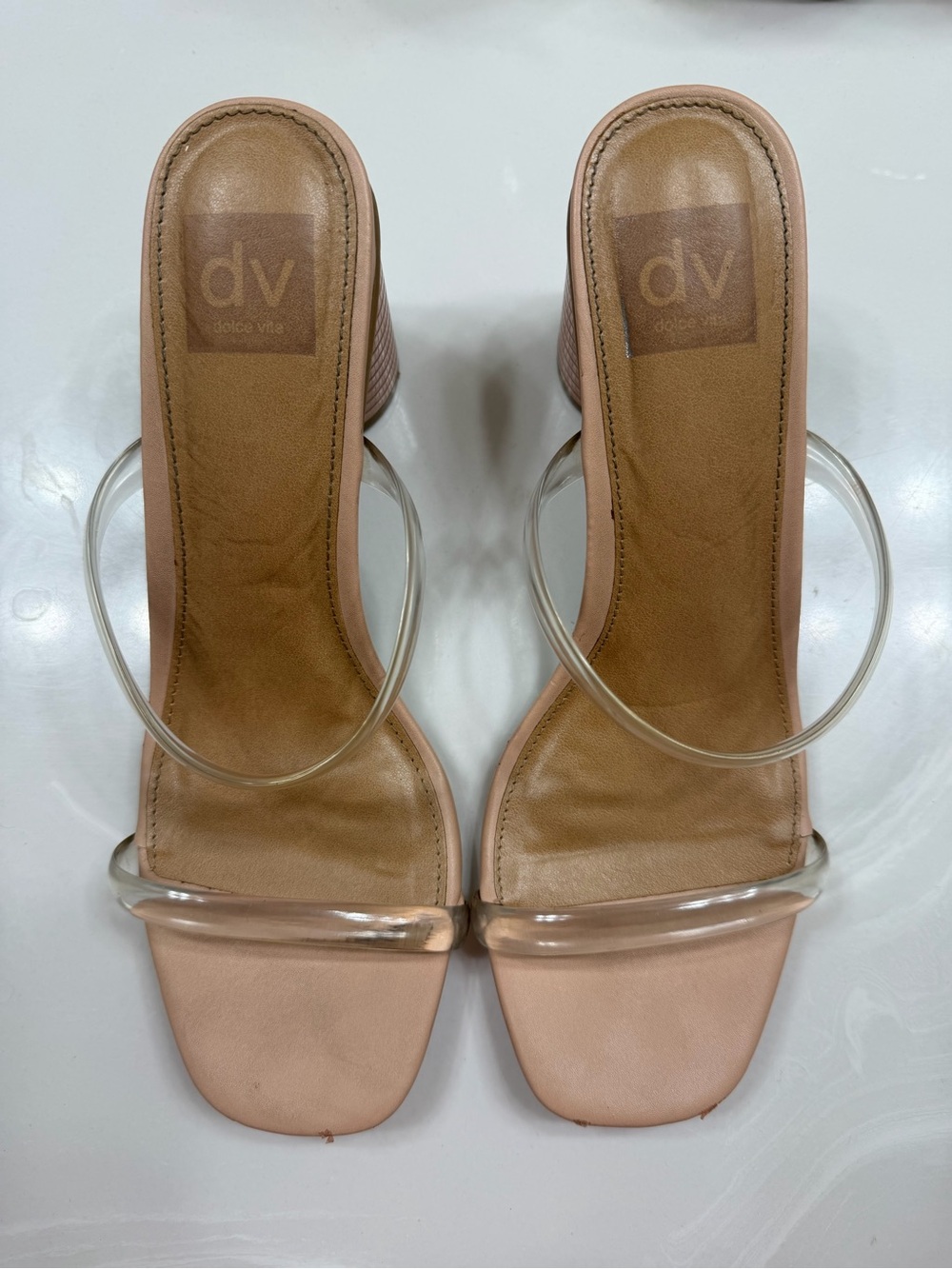 DV by Dolce Vita Blush Nude Clear-Strap Block Heel Mules